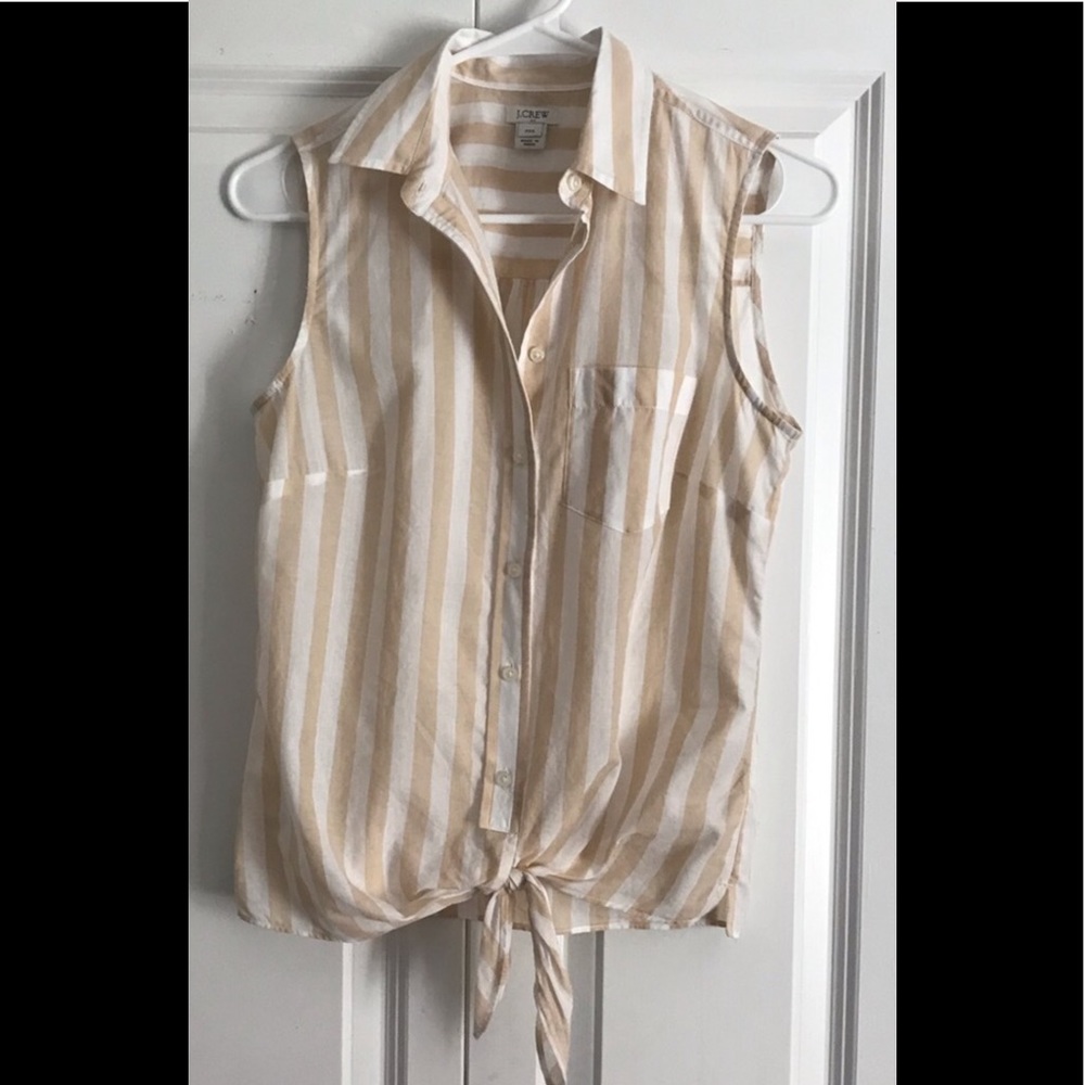J. Crew Tan and White Striped Blouse XXS